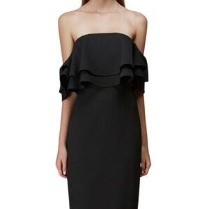 Keepsake Black Sleeveless Off the Shoulder Ruffle Black Midi Cocktail Dress M